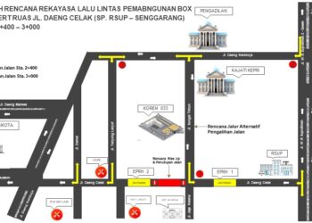 Denah jalan yang akan di tutup dan yang akan di pergunakan